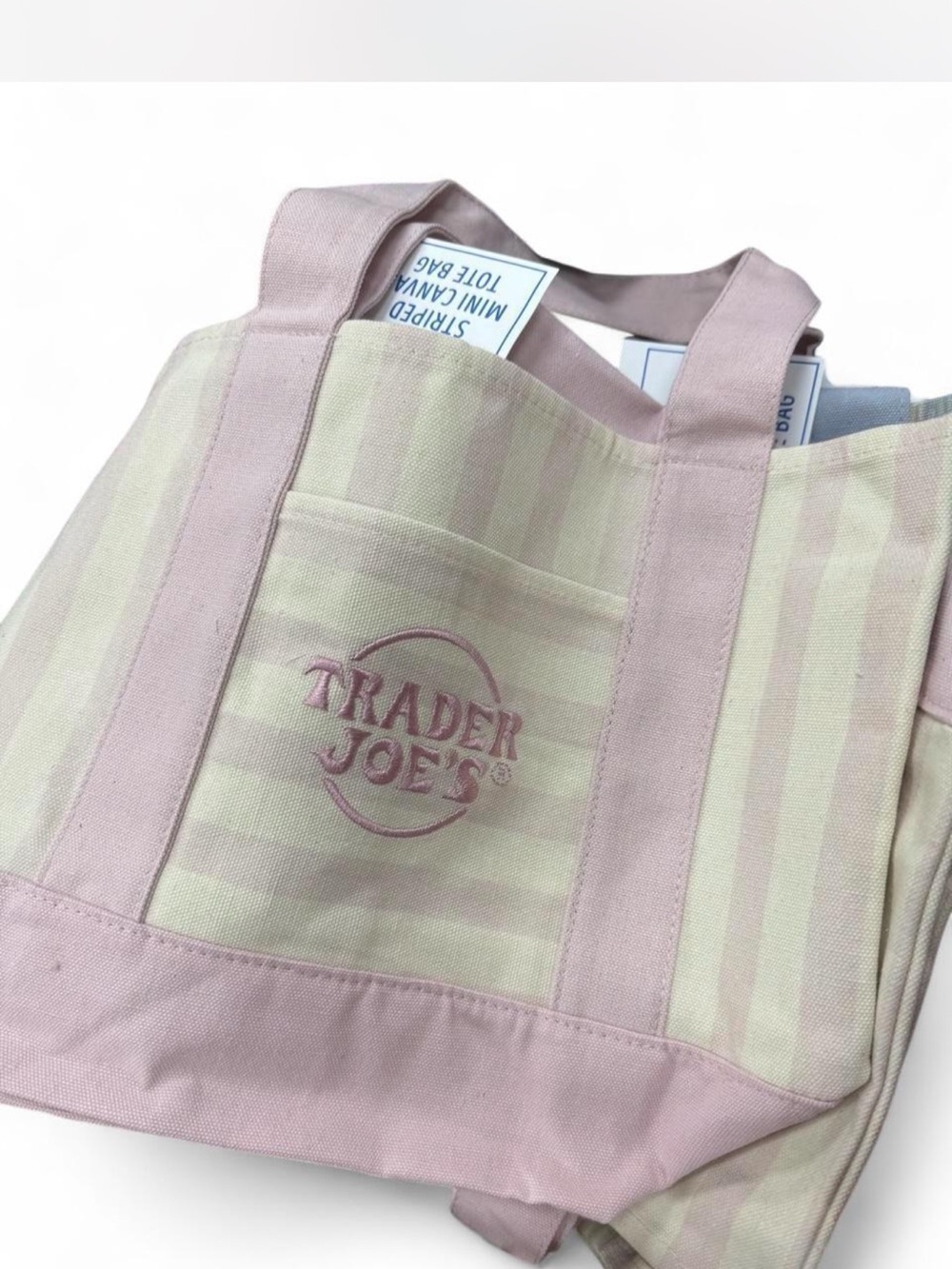 Trader Joe's Pink & Cream Striped Canvas Tote